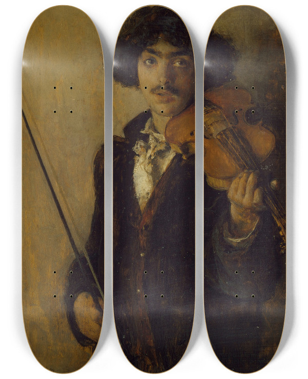 Triptych art skateboard deck of Pascaladolphejean Dagnanbouveret The Musician by Pascal-Adolphe-Jean Dagnan-Bouveret (1852-1929)