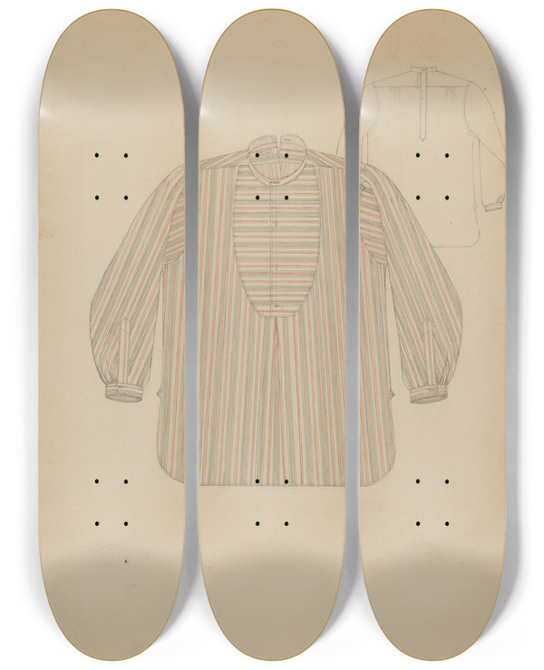 Triptych art skateboard deck of Henry De Wolfe Mans Shirt by Henry De Wolfe
