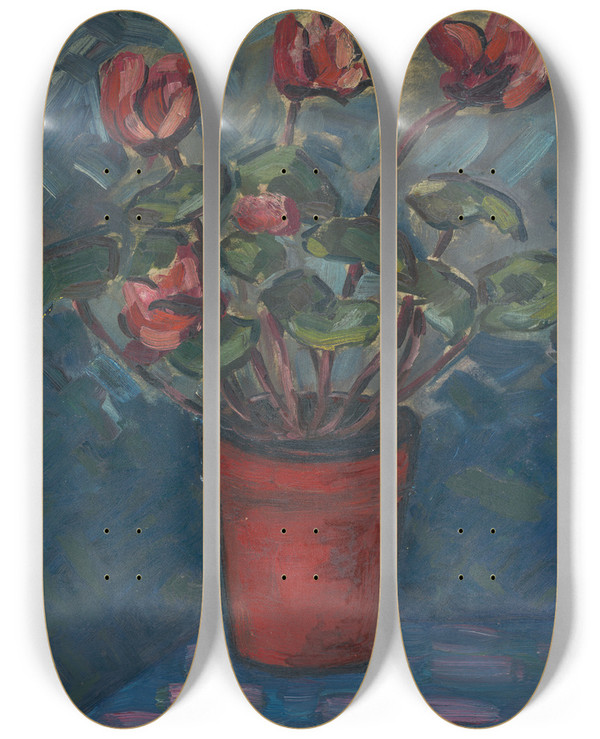 Triptych art skateboard deck of Vclav Pla Still Life With Flowers by Vclav pla (1885-1946)