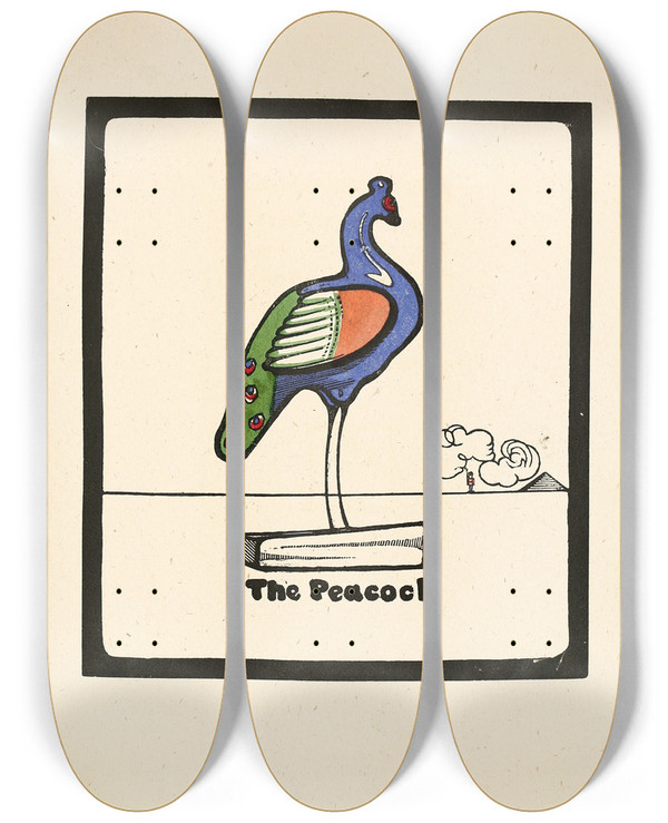 Triptych art skateboard deck of Edward Gordon Craig The Peacock by Edward Gordon Craig (1872-1966)