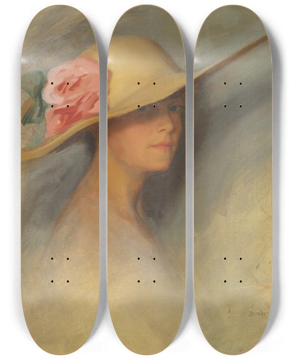 Triptych art skateboard deck of Bernhard Sterman Portrait Of Hilda Sterman_3 by Bernhard Osterman (1870-1938)