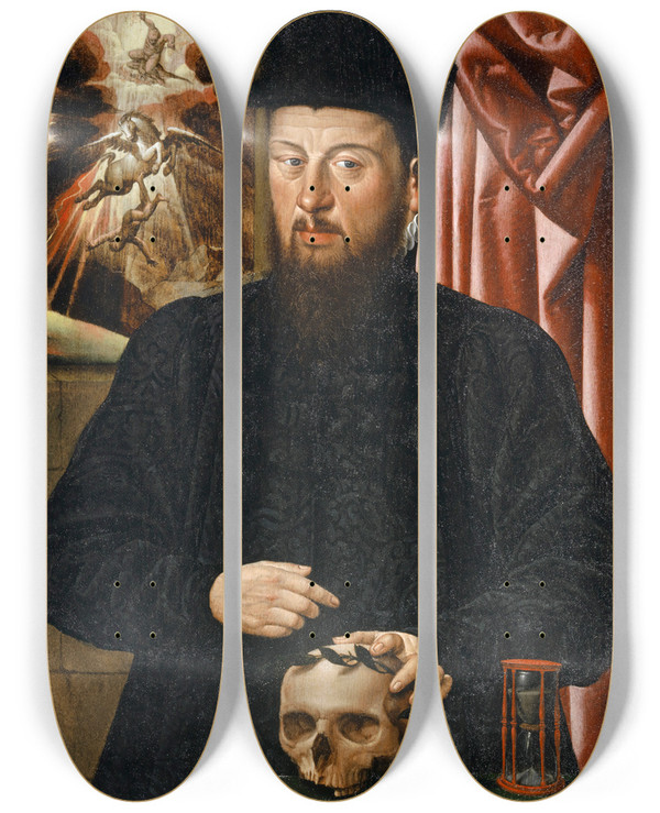 Triptych art skateboard deck of Hans Bock The Elder Portrait Of Theodor Zwinger_2 by Hans Bock The Elder (1550-1624)