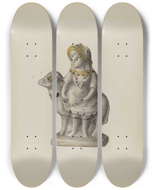 Triptych art skateboard deck of Mina Lowry Chalkware Figure by Mina Lowry (1894-1942)