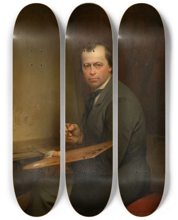 Triptych art skateboard deck of Ferdinand De Braekeleer Self Portrait by Ferdinand De Braekeleer (1792-1883)