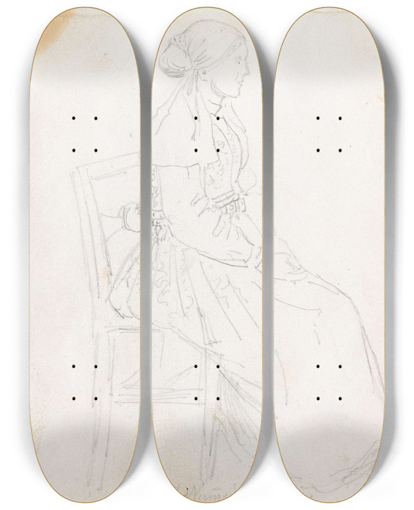 Triptych art skateboard deck of Adolph Tidemand Gammel Drakt Numedal by Adolph Tidemand (1814-1876)
