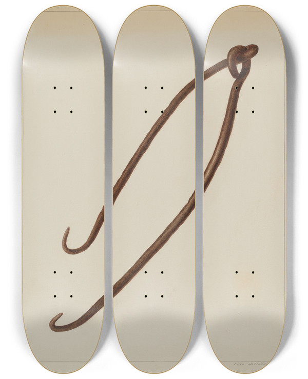 Triptych art skateboard deck of Fred Hassebrock Wrought Iron Pot Hooks by Fred Hassebrock