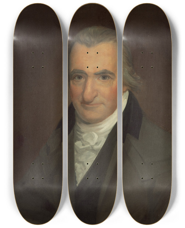 Triptych art skateboard deck of John Wesley Jarvis Thomas Paine by John Wesley Jarvis (1781-1840)