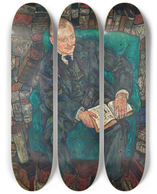 Triptych art skateboard deck of Egon Schiele Dr Hugo Koller by Egon Schiele (1890-1918)