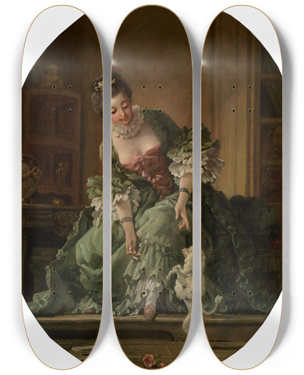Triptych art skateboard deck of Franois Boucher The Docile Puppy by Francois Boucher (1703-1770)