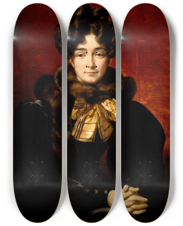 Triptych art skateboard deck of Horace Vernet Portrait Of A Lady by Horace Vernet (1789-1863)
