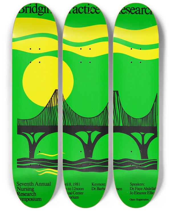 Triptych art skateboard deck of National Institutes Of Health Bridging Practice To Research by National Institutes Of Health (1887)
