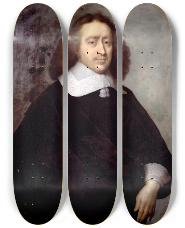 Triptych art skateboard deck of Cornelius Jonson The Younger A Dutch Gentleman by Cornelius Jonson, The Younger (1634-1715)