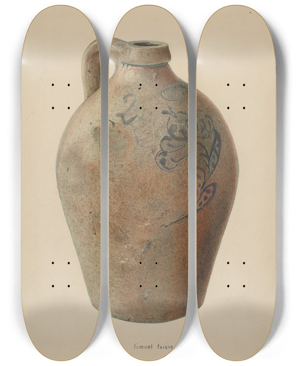 Triptych art skateboard deck of Samuel Faigin Molasses Jug by Samuel Faigin