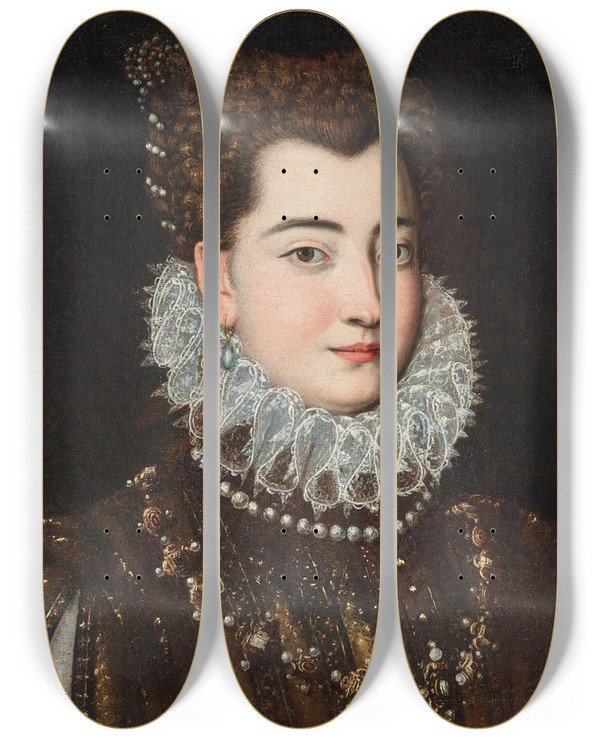 Triptych art skateboard deck of Scipione Pulzone Portrait Of Clelia Farnese by Scipione Pulzone (1546-1598)