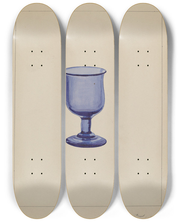 Triptych art skateboard deck of Rolland Livingstone Wine Glass by Rolland Livingstone