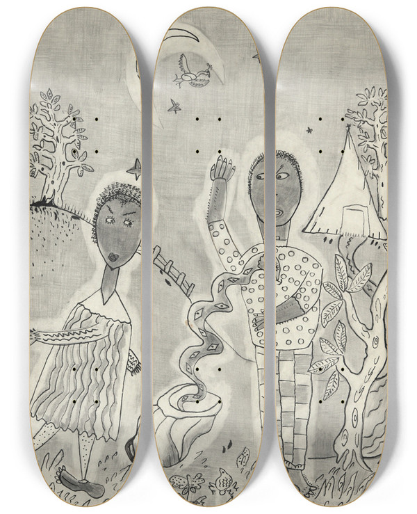 Triptych art skateboard deck of Paul Gaulois The Fall Ofman by Paul Gaulois (1904-1943)