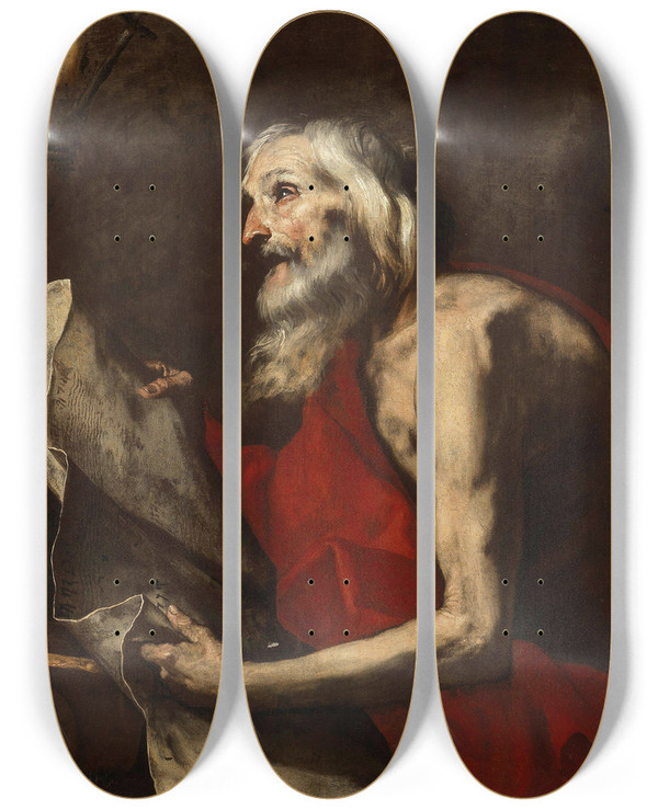 Triptych art skateboard deck of Jusepe De Ribera Saint Jerome_1 by Jusepe de Ribera (1591-1652)