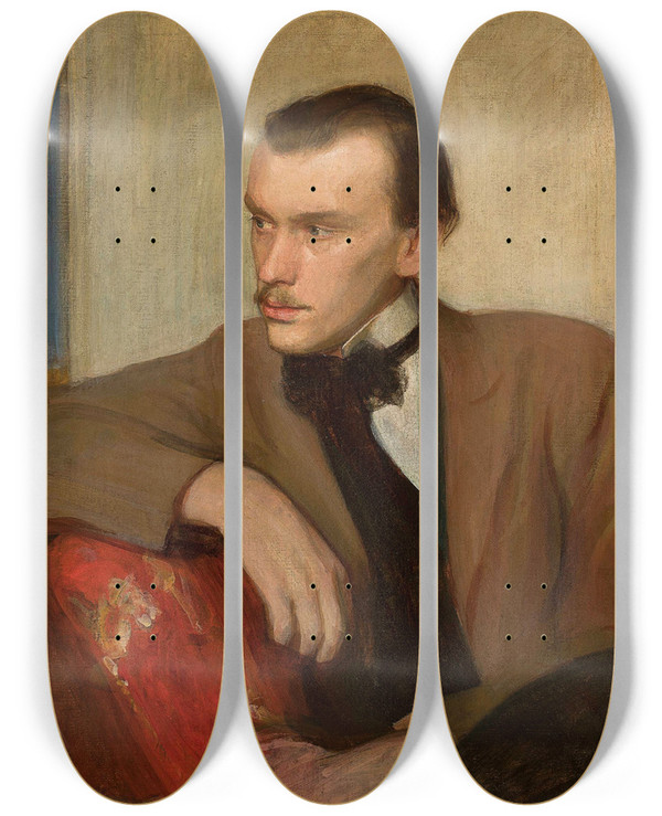 Triptych art skateboard deck of Wojciech Weiss Portrait Of Wodzimierz Perzyski Writer by Wojciech Weiss (1875-1950)