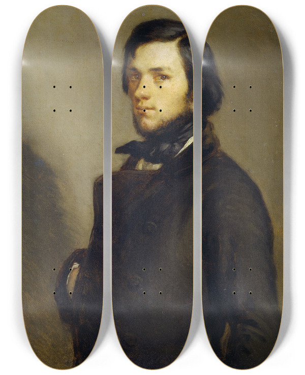 Triptych art skateboard deck of Jeanfranois Millet Portrait Of A Man by Jean-Franois Millet (1814-1875)