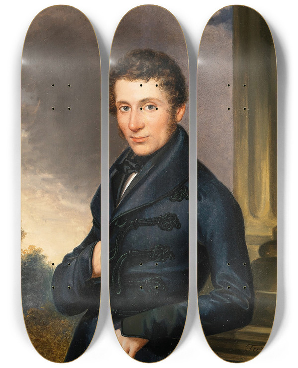 Triptych art skateboard deck of Leopold Fertbauer Portrt_1 by Leopold Fertbauer (1802-1875)