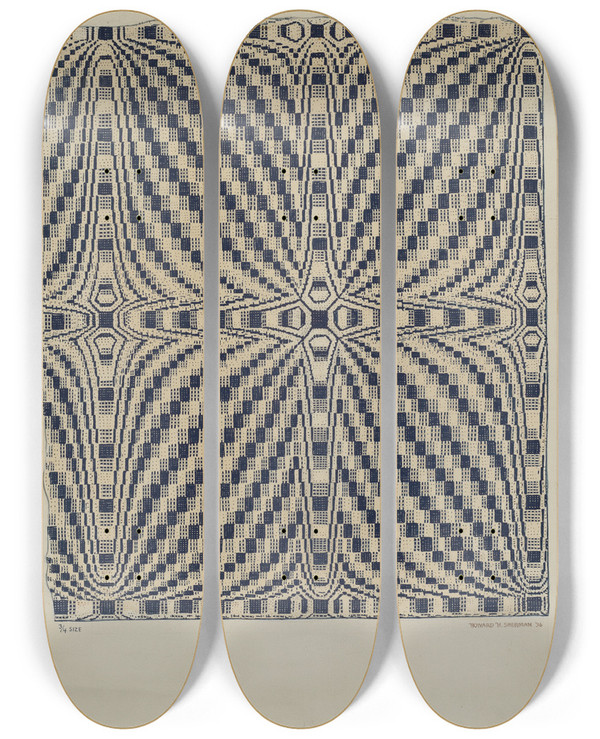 Triptych art skateboard deck of Howard H Sherman Handwoven Coverlet_2 by Howard H Sherman
