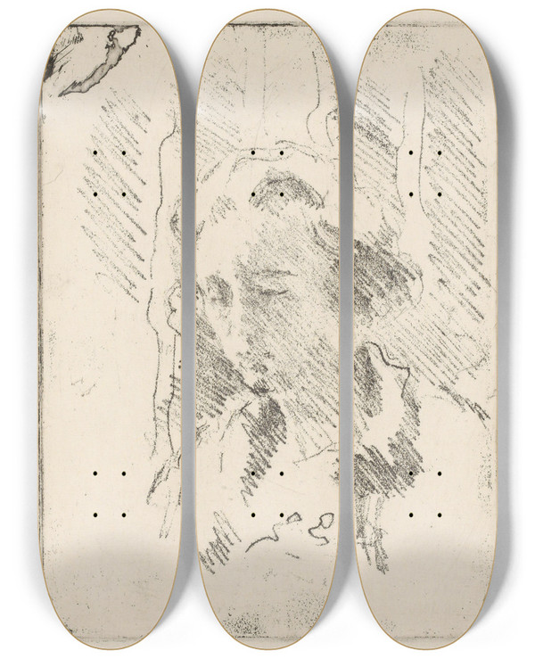 Triptych art skateboard deck of Henrik Lund Kvinneportrett 2 by Henrik Lund (1879-1935)