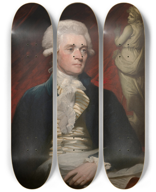 Triptych art skateboard deck of Mather Brown Thomas Jefferson by Mather Brown (1761-1831)
