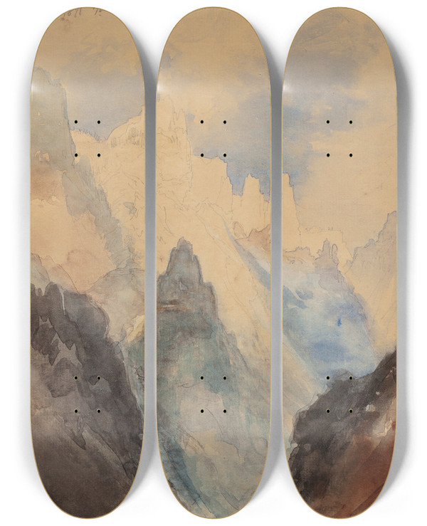 Triptych art skateboard deck of Thomas Moran From The Top Of Great Fall Yellowstone by Thomas Moran (1837-1926)