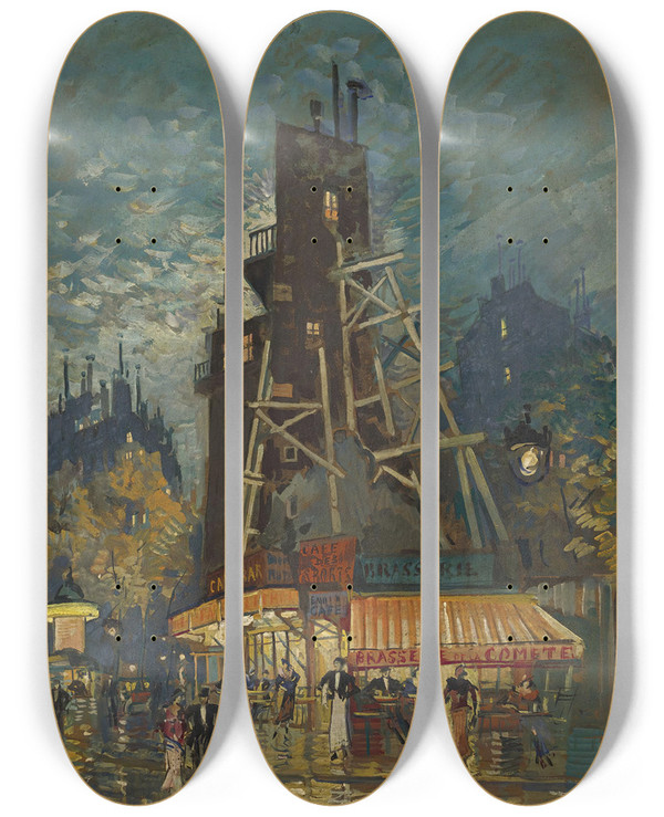 Triptych art skateboard deck of Konstantin Alexeevich Korovin Parisian Boulevard by Konstantin Alexeevich Korovin (1861-1939)