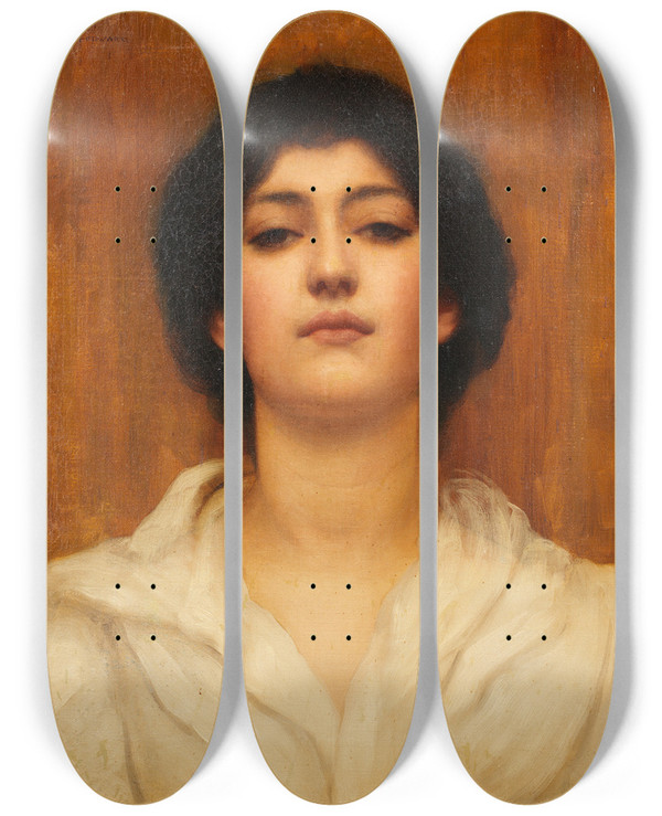 Triptych art skateboard deck of John William Godward A Beauty by John William Godward (1861-1922)