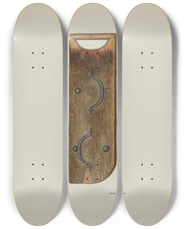 Triptych art skateboard deck of Hilda Olson Clapper by Hilda Olson