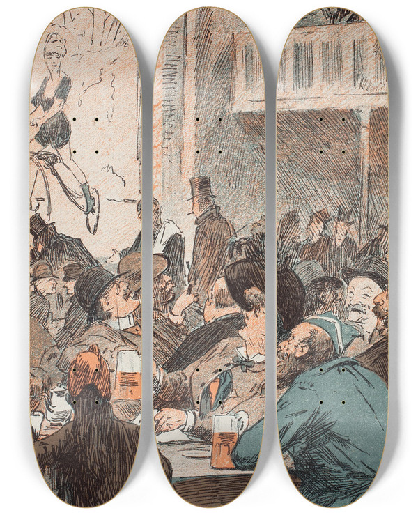 Triptych art skateboard deck of Christian Emil Rosenstand Nr Der Tales Udenlandsk by Christian Emil Rosenstand (1859-1932)