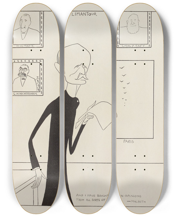 Triptych art skateboard deck of Carlo De Fornaro Mortals Immortals Pl66 by Carlo de Fornaro (1872-1949)
