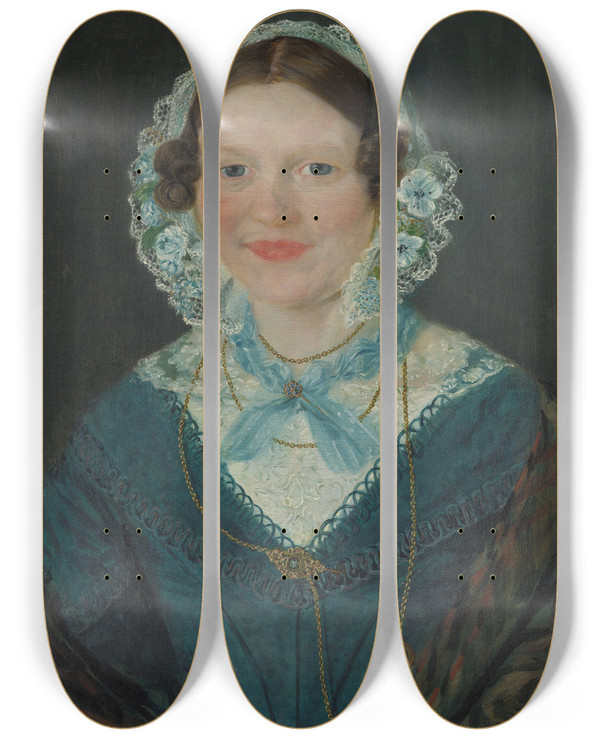 Triptych art skateboard deck of Matthias Stoltenberg Portrait Of Engel Marie Delphin by Matthias Stoltenberg (1799-1871)