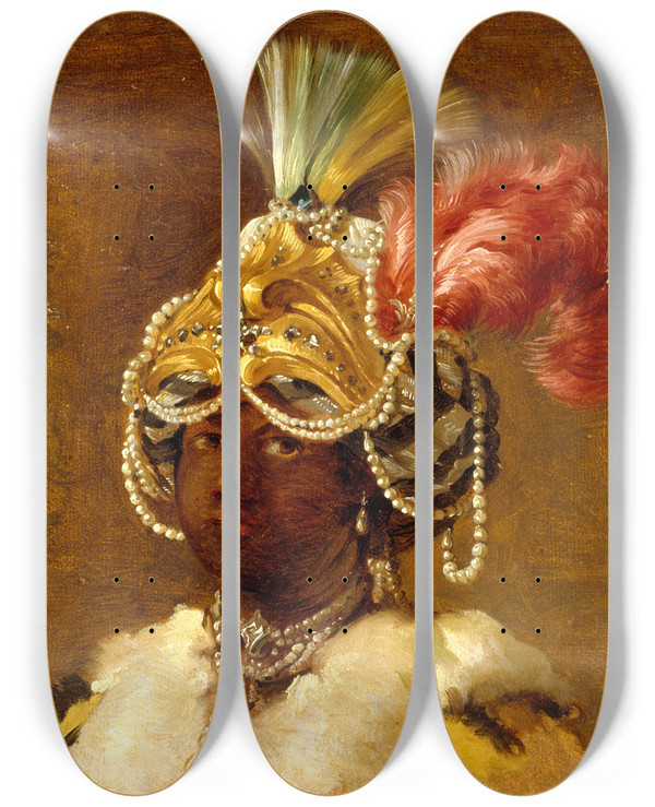 Triptych art skateboard deck of Josephmarie Vien Sultane Noire by Joseph Marie Vien (1716-1809)