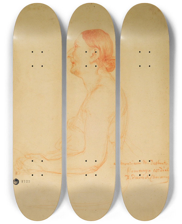 Triptych art skateboard deck of Pierre Puvis De Chavannes Anciana De Perfil by Pierre Puvis De Chavannes (1824-1898)