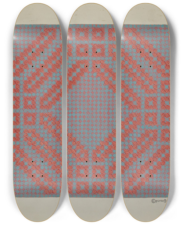 Triptych art skateboard deck of Cornelius Christoffels Coverlet Section Of Reverse Side_2 by Cornelius Christoffels (1879-1960)