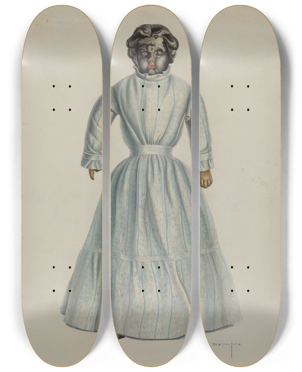 Triptych art skateboard deck of Bertha Semple Negro Woman Doll by Bertha Semple
