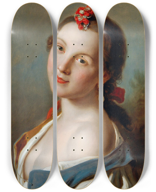 Triptych art skateboard deck of Pietro Rotari Portrait Of A Young Woman_1 by Pietro Rotari (1707-1762)