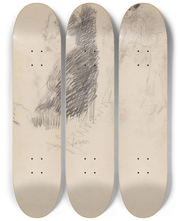 Triptych art skateboard deck of James Ensor A Man And A Woman by James Ensor (1860-1949)