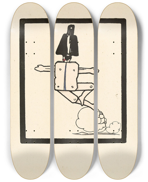 Triptych art skateboard deck of Edward Gordon Craig Harlequin by Edward Gordon Craig (1872-1966)