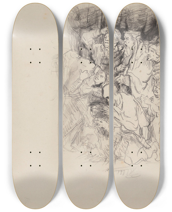 Triptych art skateboard deck of James Ensor Mordecais Triumph by James Ensor (1860-1949)
