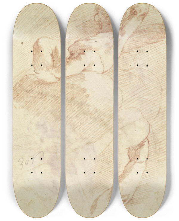 Triptych art skateboard deck of Correggio Auf Einer Wolke Sitzender Putto In Untersicht by Correggio (1489-1534)