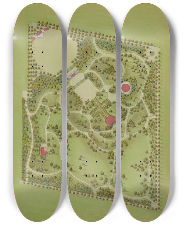 Triptych art skateboard deck of Meyer Goldbaum Washington Park by Meyer Goldbaum