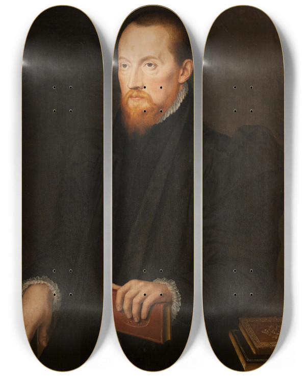 Triptych art skateboard deck of Pieter Pourbus Bearded Redheaded Man Seated by Pieter Pourbus (1523-1584)
