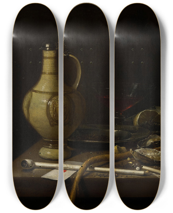 Triptych art skateboard deck of Jan Jansz Van De Velde Still Life by Jan Jansz. van de Velde (1620-1662)
