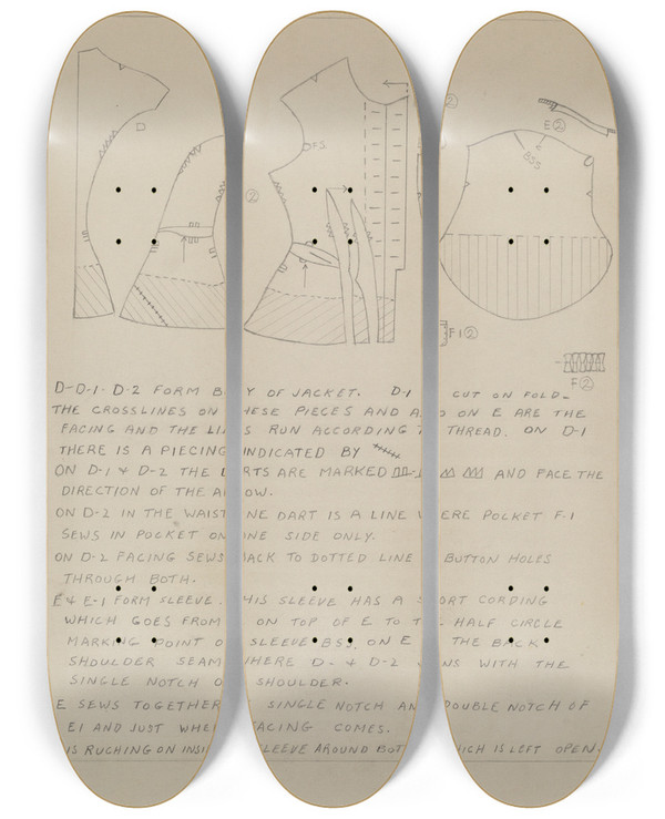 Triptych art skateboard deck of Bessie Forman Dress Pattern_1 by Bessie Forman