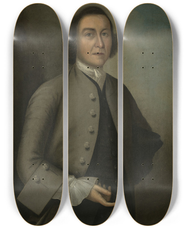 Triptych art skateboard deck of Joseph Badger Dr William Foster by Joseph Badger (1708-1765)