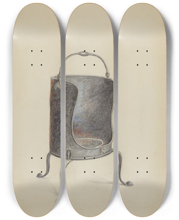 Triptych art skateboard deck of Richard Schoene Plate Warmer by Richard Schoene