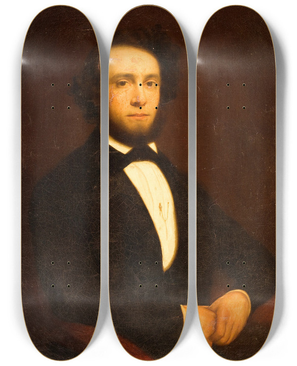 Triptych art skateboard deck of Charles Loring Elliott Portrait Of Dr James R Chilton by Charles Loring Elliott (1812-1868)